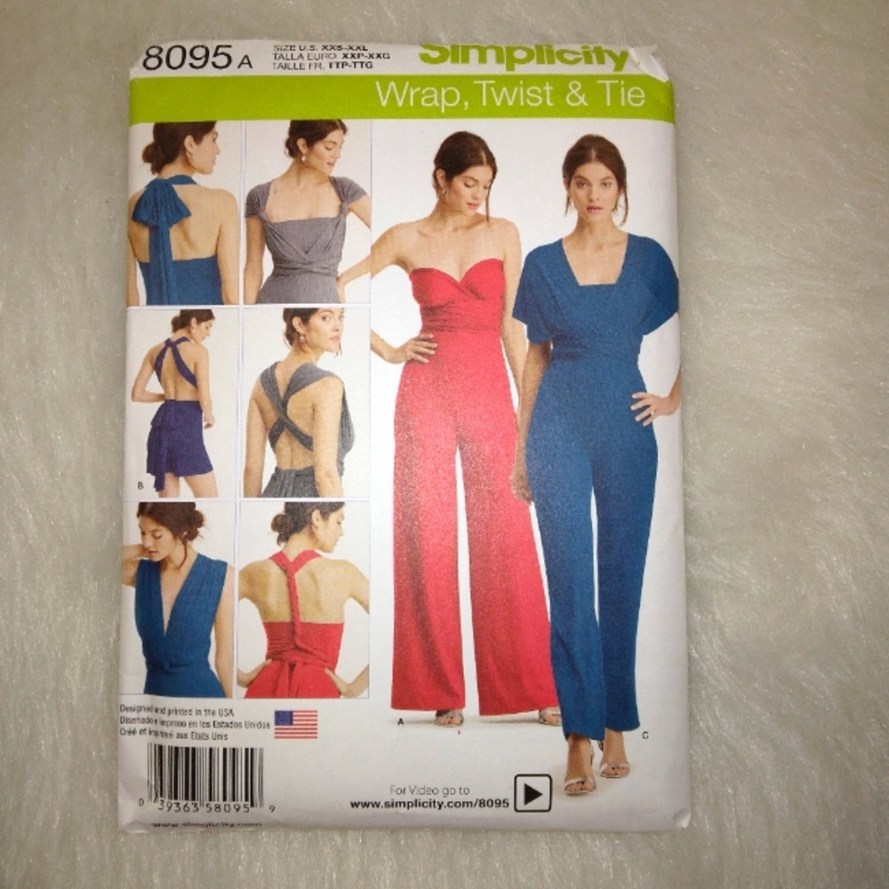 SIMPLICITY 8095 Sz XXS-XXL Misses Wrap &Tie jumpsuit with wide leg in 2 lengths